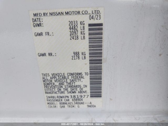 1N4BL4DWXPN381977 Nissan Altima Sv Intelligent Awd