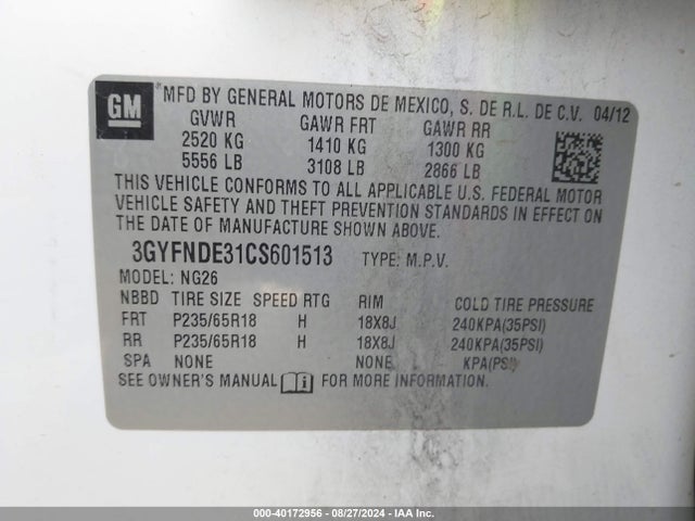 2012 CADILLAC SRX 3GYFNDE31CS601513 Photo 8