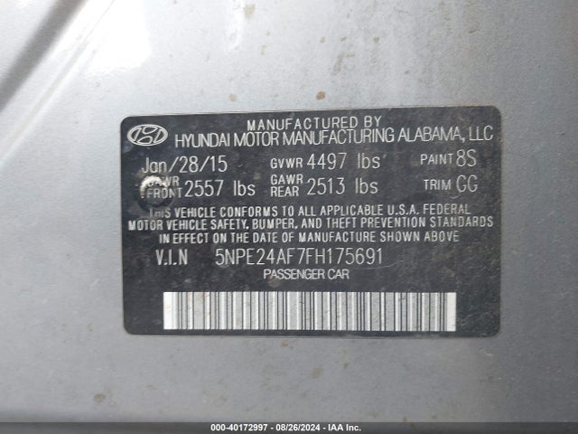 Hyundai SONATA SE 2015 5NPE24AF7FH175691 Image 9