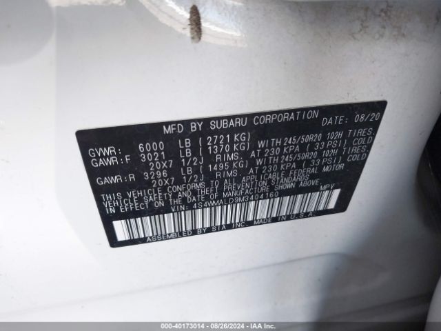 4S4WMALD9M3404160 Subaru Ascent Limited