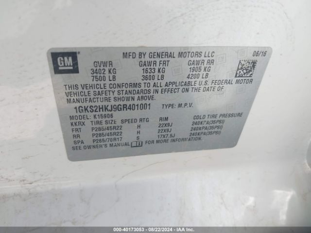1GKS2HKJ9GR401001 GMC YUKON XL DENALI