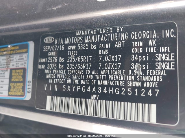 KIA Sorento 2.4l Lx 2017 5XYPG4A34HG251247 Image 9