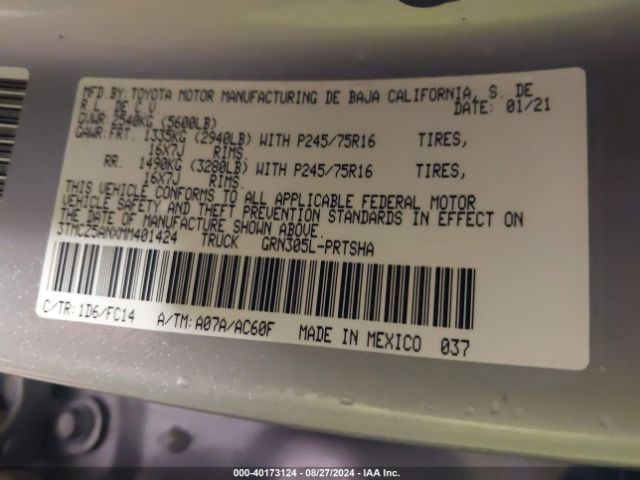 3TMCZ5ANXMM401424 Toyota Tacoma Sr5 V6