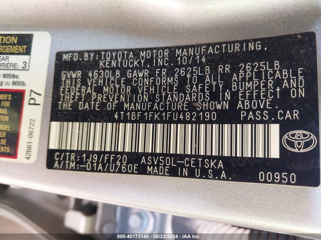 Toyota CAMRY SE 2015 4T1BF1FK1FU482190 Image 9