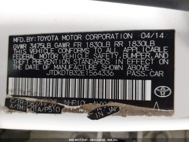 JTDKDTB32E1564336 Toyota Prius C Two
