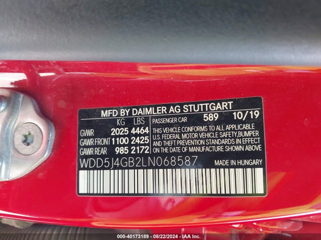 Mercedes-Benz CLA 250 2020 WDD5J4GB2LN068587 Image 9