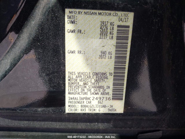 Nissan Altima 2.5 S 2017 1N4AL3AP8HC249736 Image 9