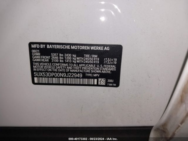 5UX53DP00N9J22949 BMW X3 Xdrive30i