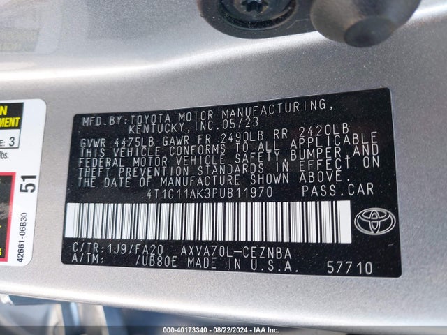 4T1C11AK3PU811970 Toyota CAMRY LE