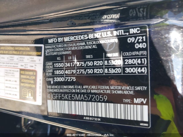 4JGFF5KE5MA572059 Mercedes-Benz Gls 450 4matic
