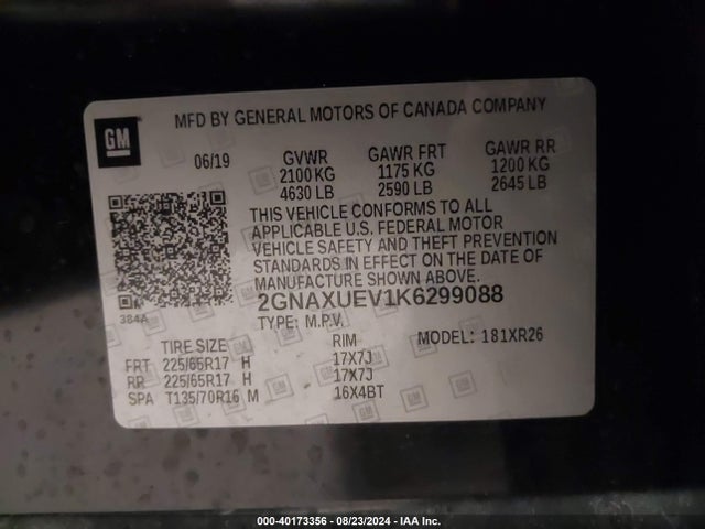 Chevrolet EQUINOX LT 2019 2GNAXUEV1K6299088 Image 9