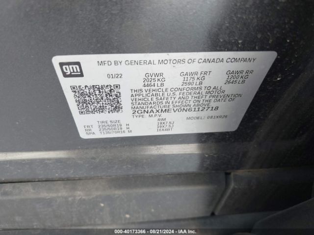 2GNAXMEV0N6112718 Chevrolet Equinox Fwd Rs