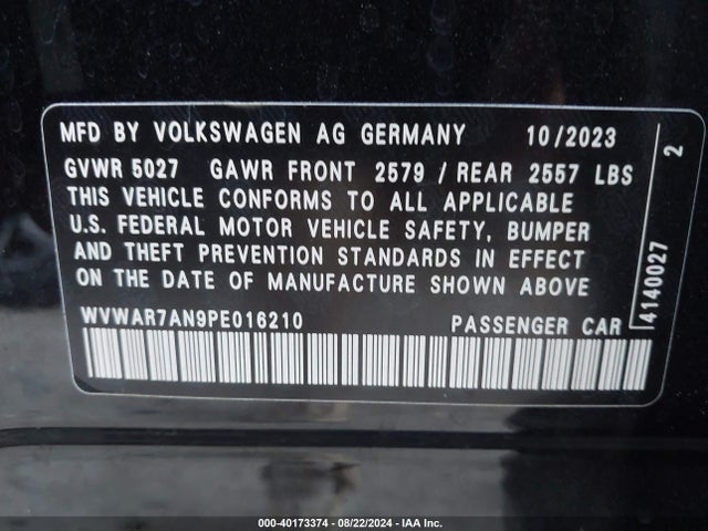 WVWAR7AN9PE016210 Volkswagen Arteon 2.0t Sel R-line