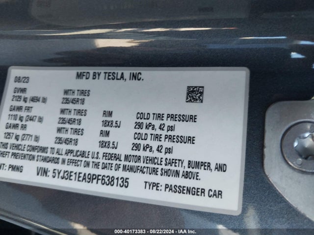 2023 TESLA MODEL 3 5YJ3E1EA9PF638135 Photo 8