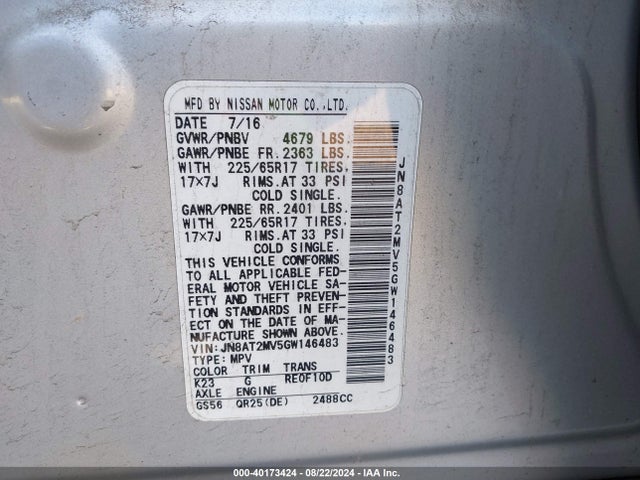 JN8AT2MV5GW146483 Nissan ROGUE SV