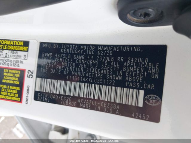 4T1G11AKXLU351122 Toyota Camry Se Nightshade Edition