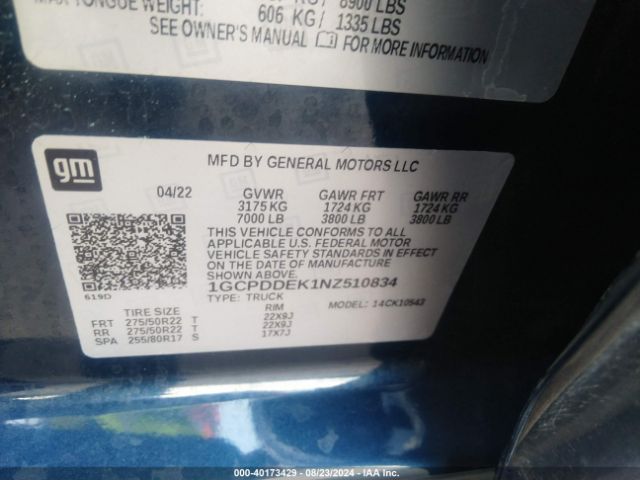 1GCPDDEK1NZ510834 Chevrolet Silverado 1500 4wd  Standard Bed Lt
