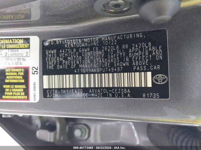 Toyota CAMRY SE 2023 4T1G11AK8PU749497 Image 9
