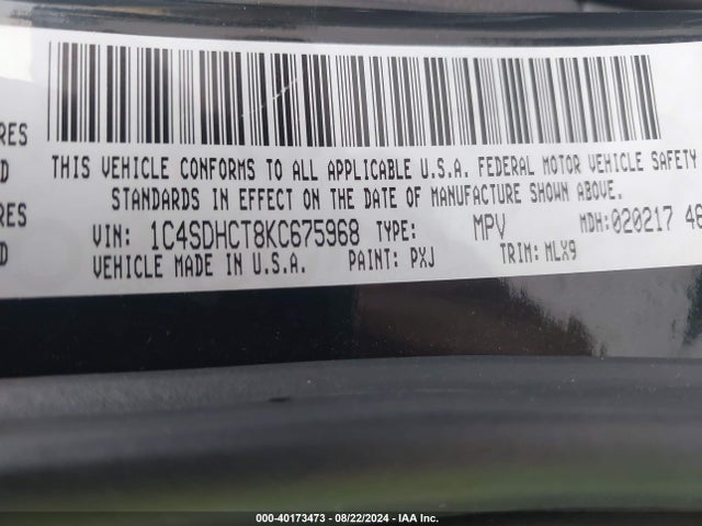 1C4SDHCT8KC675968 Dodge Durango R/t Rwd