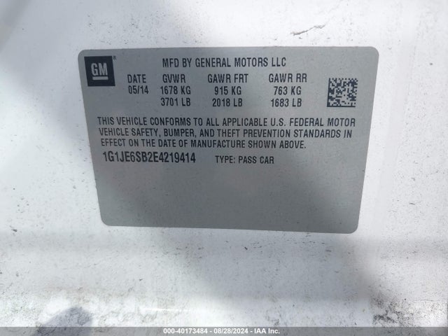 Chevrolet Sonic Ltz Auto 2014 1G1JE6SB2E4219414 Image 9