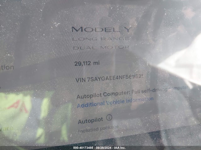 2022 TESLA MODEL Y 7SAYGAEE4NF569521 Photo 6