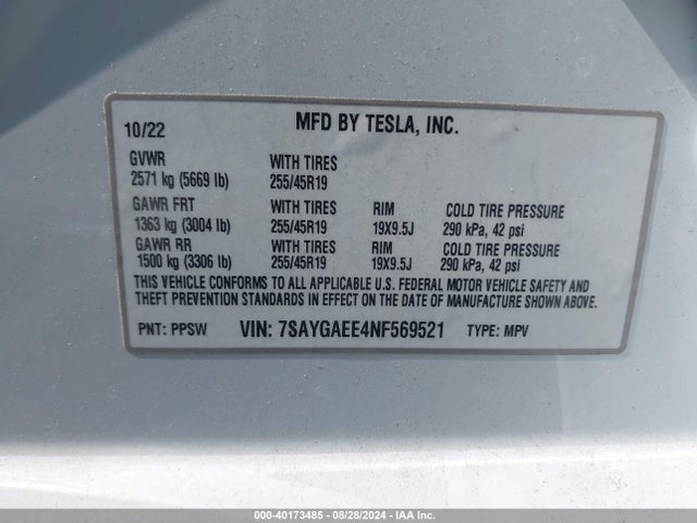 2022 TESLA MODEL Y 7SAYGAEE4NF569521 Photo 8