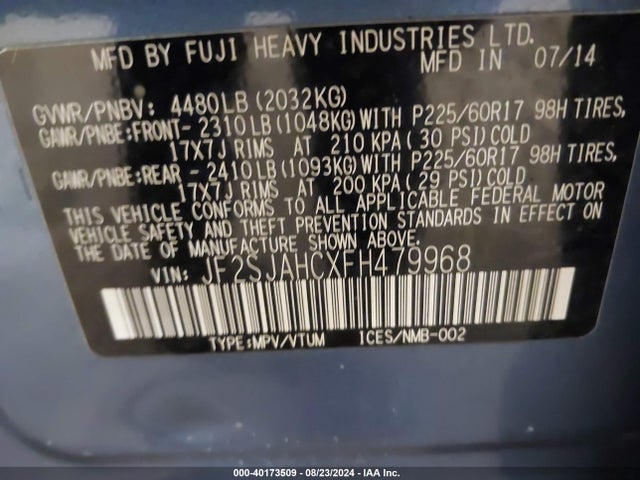 JF2SJAHCXFH479968 Subaru Forester 2.5i Limited