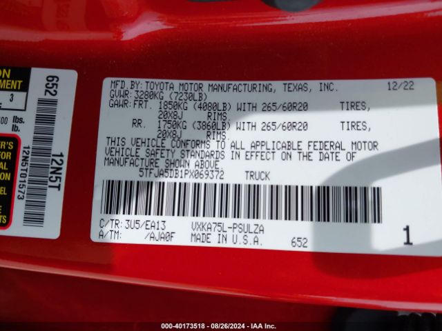 5TFJA5DB1PX069372 Toyota Tundra Limited