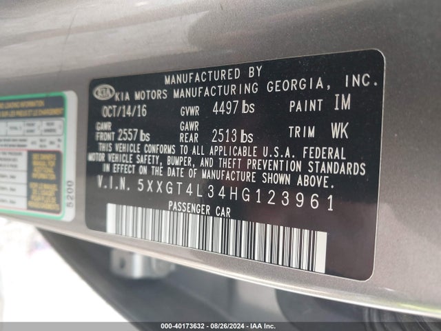 KIA Optima Lx 2017 5XXGT4L34HG123961 Image 9
