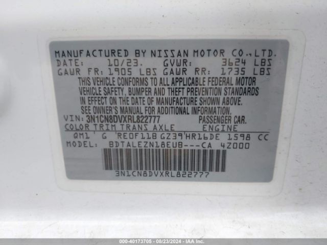 3N1CN8DVXRL822777 Nissan Versa 1.6 S
