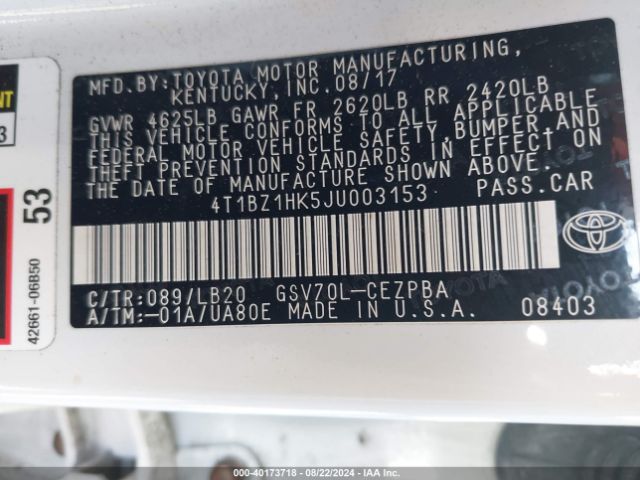 4T1BZ1HK5JU003153 Toyota Camry Xse V6