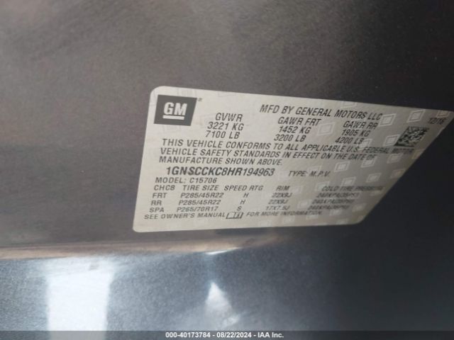1GNSCCKC8HR194963 Chevrolet Tahoe Premier