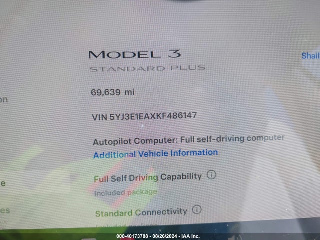 Tesla MODEL 3 2019 5YJ3E1EAXKF486147 Image 7