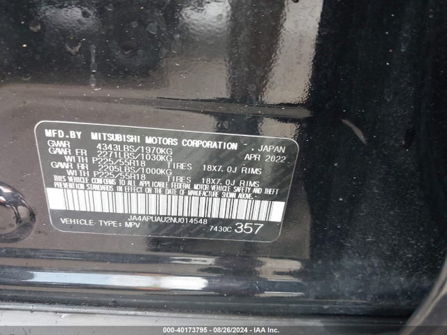2022 MITSUBISHI OUTLANDER SPORT JA4APUAU2NU014548 Photo 8