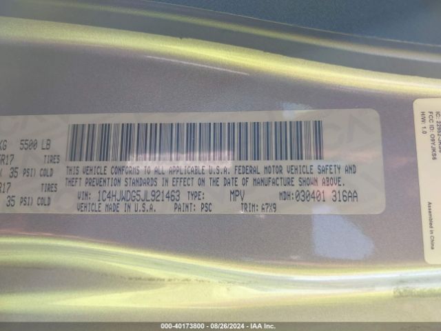 1C4HJWDG5JL921463 Jeep Wrangler Jk Unlimited Sport S 4x4
