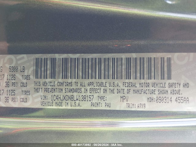 1C4HJXDN8LW138157 Jeep Wrangler Unlimited Sport S 4x4