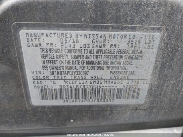 3N1AB7AP0JY320397 Nissan SENTRA S