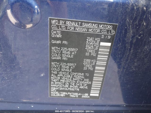 KNMAT2MV0LP532776 Nissan Rogue S Intelligent Awd