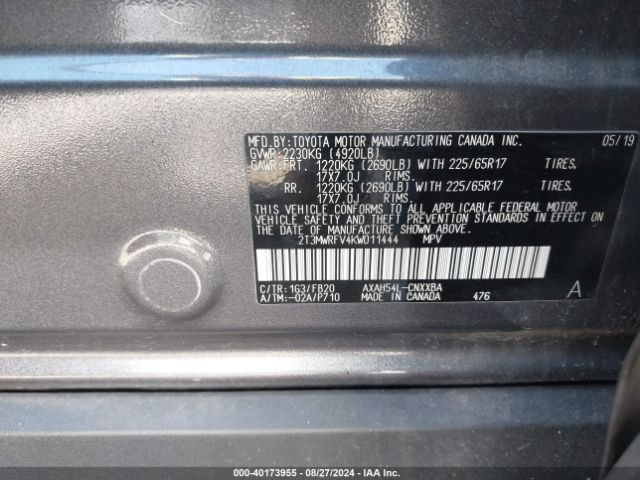 2T3MWRFV4KW011444 Toyota Rav4 Hybrid Le