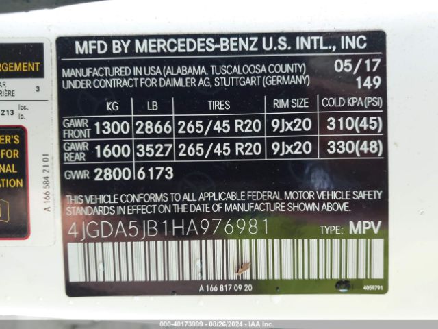 4JGDA5JB1HA976981 Mercedes-Benz GLE 350