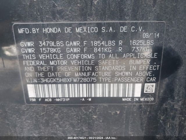 3HGGK5H8XFM728075 Honda Fit Ex/ex-l