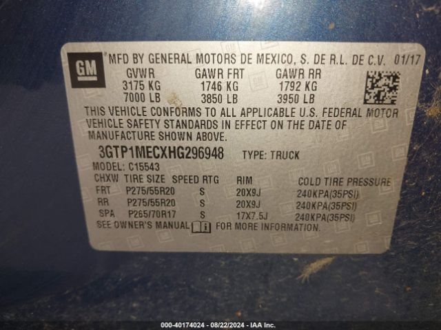 3GTP1MECXHG296948 GMC Sierra 1500 Sle
