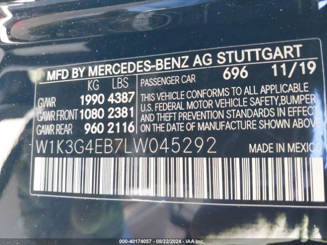 W1K3G4EB7LW045292 Mercedes-Benz A 220