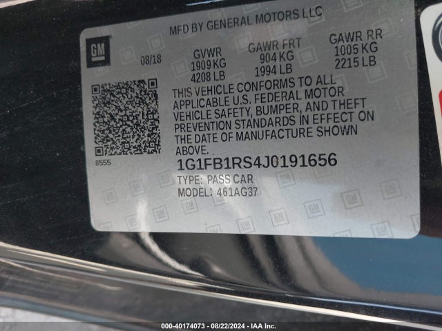 Chevrolet Camaro 1lt 2018 1G1FB1RS4J0191656 Image 9