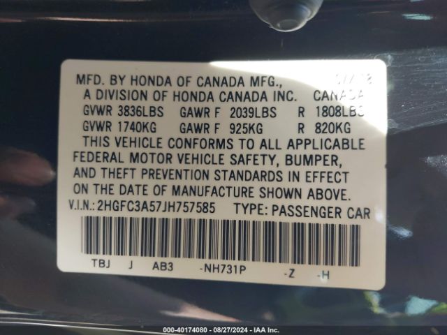 2HGFC3A57JH757585 Honda CIVIC SI