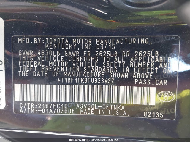 Toyota CAMRY LE 2015 4T1BF1FK8FU933437 Image 9