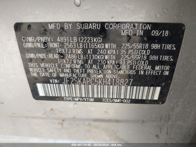 JF2SKAPC5KH418827 Subaru Forester Sport
