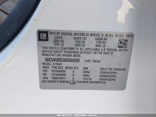 3GCUKSEC3GG360038 Chevrolet Silverado 1500 1lz
