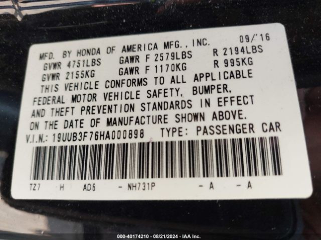 19UUB3F76HA000898 Acura Tlx Advance Package
