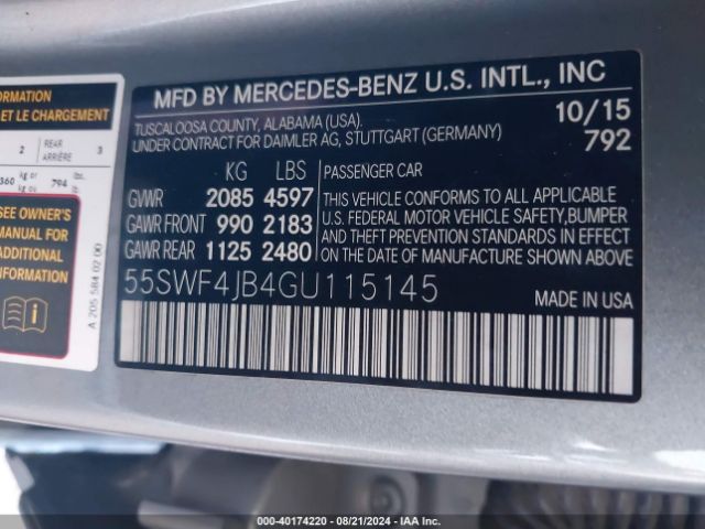 55SWF4JB4GU115145 Mercedes-Benz C 300 Luxury/sport